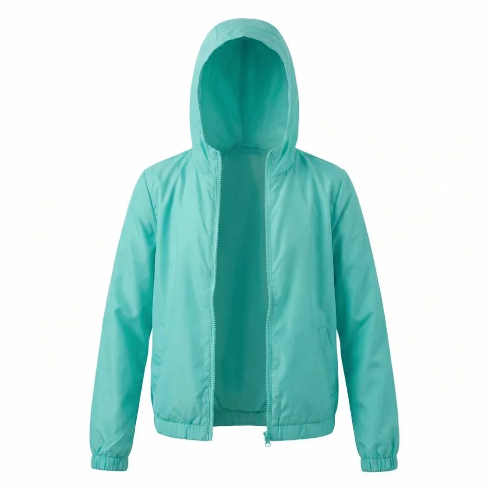 Justice Girls Size L 10 Aqua Blue Zip-Up Hoodie Jacket Elastic Bottom/Cuffs